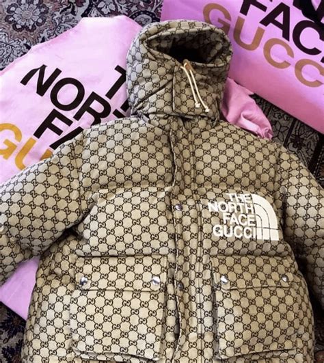 gucci and north face puffer jacket|Gucci north face hoodie brown.